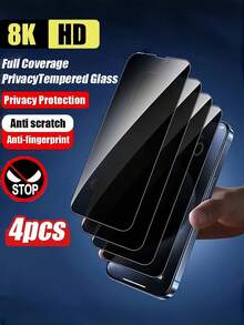 4pcs Anti Peeping Tempered Glass Film 9H Hardness Privacy Screen Protector Compatible With IPhone 17 Pro Max 16 15 14 Plus 13 12 11 Explosion-Proof, Scratch Resistant, Anti Spy Protective Film - Black - View 10