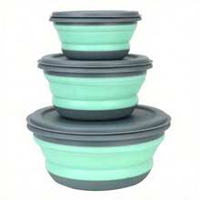 3pcs Silicone Folding Bowl With Lid - Portable Tableware, Suitable For Outdoor Travel, Picnics And Camping - Kitchen Extendable Folding Salad Plate And Food Bowl - Christmas And Valentine's Day Gift - Diameter 4.7/5.9/7.48 Inches - 3pcs - Pink - View 6
