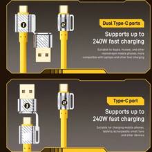 240W 超快充，2/3 件装，三合一 Type-C 数据充电线，适用于车载充电，兼容苹果 17/16/15 系列，Type-C 接口转双 C 口，USB Type-C 快充数据线 - 黃色 - 查看 8