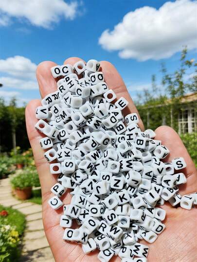 100/1000pcs/Pack White Background Black Letter Beads, 6mm Acrylic Square English Letter Beads, DIY Jewelry Making Supplies, Decorative Accessories | Overflowing Beads | Durable Bead Material For Jewelry Making