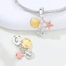 CYMYSS 1pc 925 Silver Plated Ocean Style Artificial Zirconia Inlaid Shell, Starfish, Anchor Pendant 3 Pieces Set , Women Summer Beach Holiday Jewelry - Multicolor - View 2