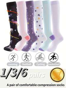 1/3/6双装男女通用压缩过膝袜，透气设计，适合跑步、骑行、徒步、足球和旅行 - 彩色 - 查看 8