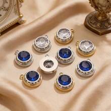 1 pieza Juego de joyería de collar con colgante y aretes de acero inoxidable con zafiro azul y cristal transparente, versátil y de moda, adecuado para mujeres - colgante - Ver 6