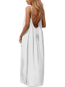 Womens Summer Casual Sleeveless Backless Cami Sundress 2026 Vacation House Dress - 白色 - 查看 2
