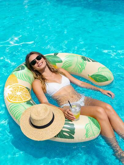 U型充气游泳圈，PVC充气游泳圈，耐用加厚PVC材质，时尚枫叶图案，可折叠便携设计，是泳池派对和假日休闲的理想之选，适用于夏季水上运动和泳池派对、沙滩派对泳池、游泳池、沙滩、夏季假日休闲泳池漂浮物、春季必备品、夏季必备品、春夏必备品、春季装饰、夏季装饰。