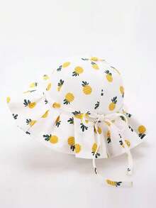 1pc Baby/Toddler/Little Girls' Wide Brim Floral, Strawberry, Pineapple Print Sun Hat, Princess Style Versatile UV Protection Bucket Hat - 1PC - View 10