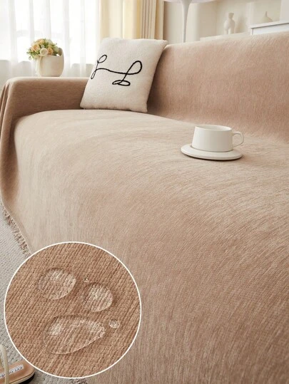 1pc Solid Color Pet-Friendly Waterproof Sofa Cover, All-Season High-End Full Coverage Sofa Slipcover, Cushion Protector Blanket, Machine Washable, Suitable For Living Room, Bedroom, Office Decor