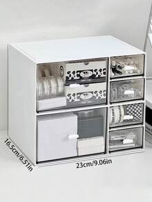 1pc Transparent Stackable Storage Box, Minimalist Desktop Compartment Drawer Organizer - Clear - View 5