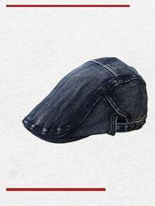 1pc Solid Color Washed Denim Newsboy Cap, Minimalist Vintage Beret Hat,Summer,Beach,Holiday,Festival,Travel - A - View 9