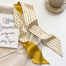Yellow Pastel Color Multifunctional Decoration Small Silk Scarf, Women's French Hair Collar Scarf Bag Accessories - 鬱金香 - 查看 4