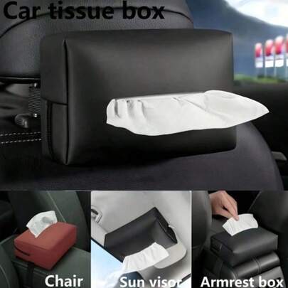 PU Leather Car Armrest Tissue Box, Seat-Mounted Tissue Storage Box, Dual-Use Car & Home Tissue Holder, Visor-Mounted Tissue Box, Car Organizer (Tissue Not Included)