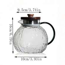 1个锤纹玻璃冷水壶，大容量加厚绿色手柄柑橘壶，玻璃冰茶壶，家用果汁饮料花茶壶，大容量木盖锤纹冷水壶（不含杯子） - 無色 - 查看 2