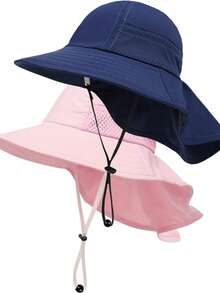 Binomata 2顶幼儿及儿童卡通印花渔夫帽，可调节宽檐沙滩遮阳帽，防紫外线，适合0-6岁儿童 - 彩色 - 查看 20