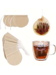 100个未漂白茶包，适用于散装茶叶、咖啡、香料和汤品，厨房必备工具 - 彩色 - 查看 1