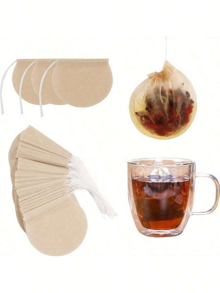 100个未漂白茶包，适用于散装茶叶、咖啡、香料和汤品，厨房必备工具 - 彩色 - 查看 1