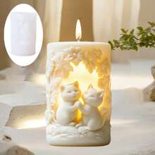1pc Two Frolic Cute Kitty Relief Cylinder Candle Mold Silicone Mold Cute Kitty Flower Vine Relief Column Scented Candle Mold Easter Mold Cute Cat Resin Plaster Cement Concrete Mold Easter Gift - A-White - View 6
