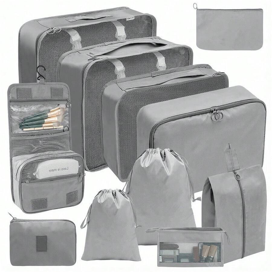 Suitcase Organiser Set, Beige, 11-Piece Packing Cubes Set, Waterproof Travel Clothes Bags, Suitcase Organiser For Holidays And Travel, Packing Cube Set, Travel Cube - Grey - View 1