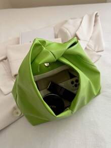 Fashionable Versatile Solid Color New PU Shoulder Bag, Casual Minimalist Textured Baguette Small Handbag For Women - Green - View 4