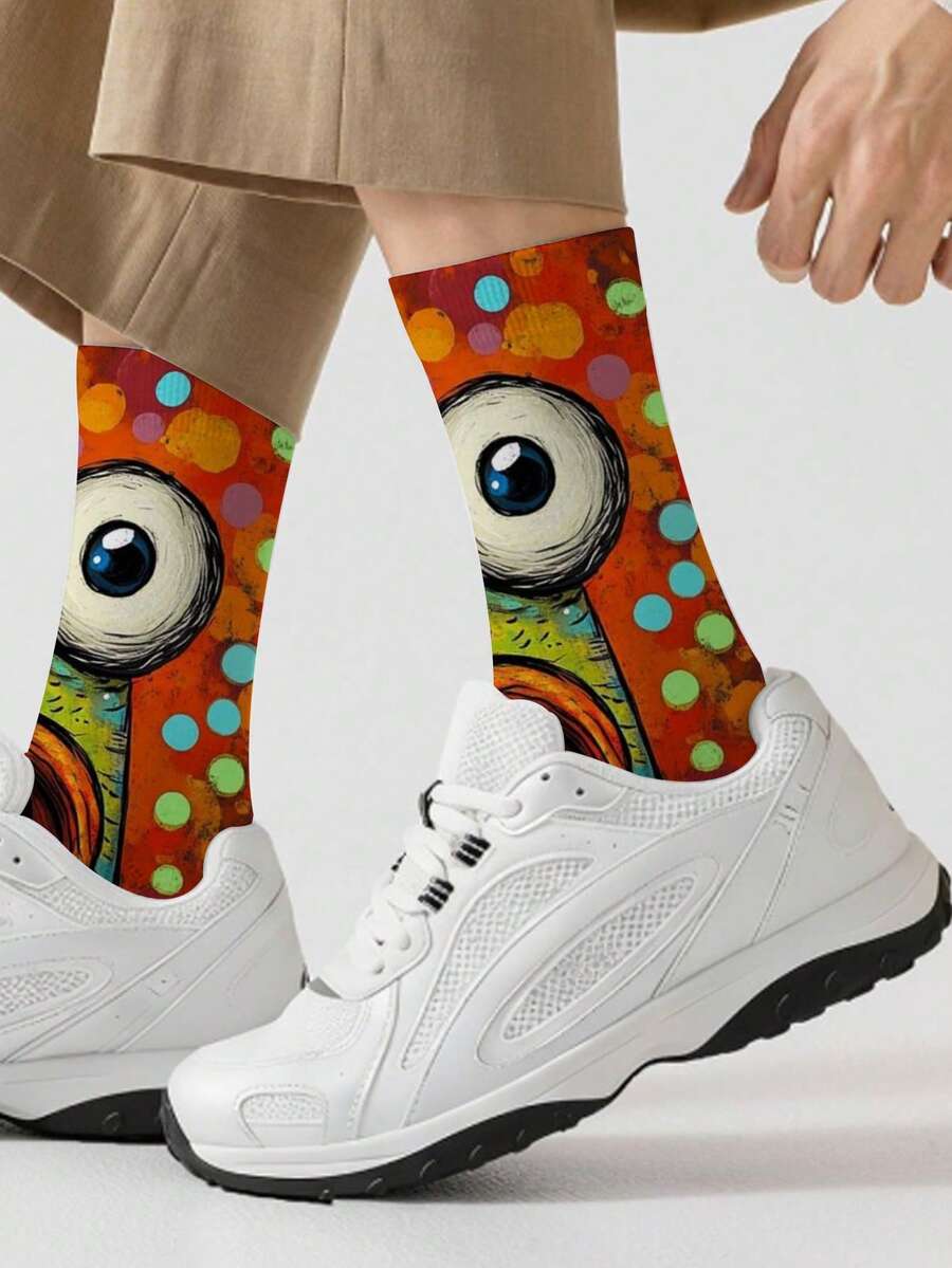 1 双 360 男士袜子 – 趣味十足的全幅印花，印有滑稽的表情，柔软舒适，弹性极佳，这款时尚休闲街头嘻哈 360 袜子非常适合用作压缩装备、情人节袜子或宽松的孕妇袜。 - 彩色 - 查看 1