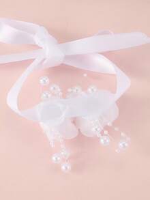 1件优雅法式白玫瑰珍珠腕花，适合搭配新娘、伴娘礼服和婚礼服饰 - 白色 - 查看 5