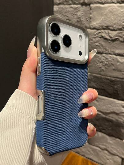 1pc Luxury Jeans Fabric Soft Plating Case Compatible With IPhone 17 Air 16 15 14 Plus 13 12 11 Pro Max Shockproof Bumper Fabric Brand Cover