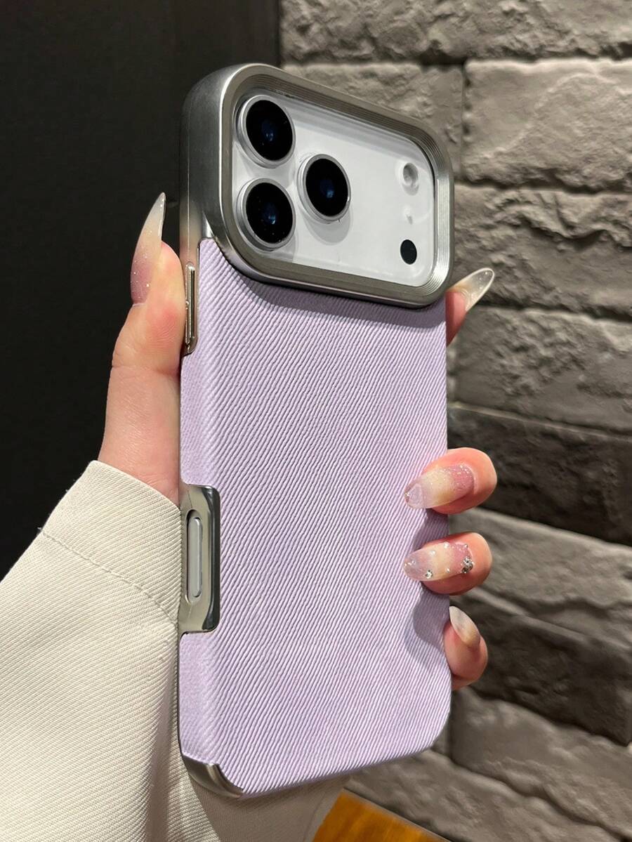 1pc Luxury Denim Texture Soft Coated Protective Phone Case Compatible With IPhone 17 Air 16 15 14 Plus 13 12 11 Pro Max, Shock-Absorbing Brand Cover - Light Purple - View 1