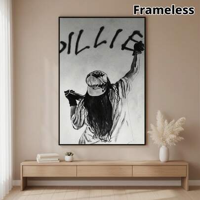 1pc Billie Themed Frameless Canvas Wall Art - Iconic Signature Sign With "BILLIE" Lettering, Wall Decor Suitable For Modern Home Decor, Perfect Gift For Fans,Poster Wall Decor.