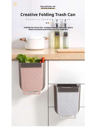 Creative Foldable Trash Can - Space Saving Wall-Mounted Garbage Bin (Home/Car Use). Foldable Design: Saves Space When Not In Use; Wall-Mounted (No Drilling Required): Easy To Install. Cleaning Without Bending; Multipurpose: Suitable For Kitchen, Bathroom Or Car. Practical Compact Trash Can For Daily Use!