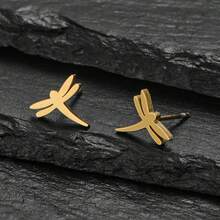 1 Pair Golden Earring In The Shape Of A Dragonfly, Suitable For Women To Wear Daily, During Holidays And Leisure Times. Gatherings, And As A Gift. - GED862 - View 7