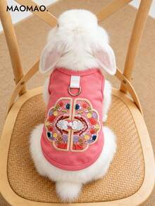 1pc Rabbit Pet Clothing With Embroidered Buttons, Chinese Style, Spring And Autumn Pet Clothes, Bunny Supplies, Bunny Pet Supplies, Rabbit Supplies, Small Pet Clothing, Rabbit Clothes, Cute Chinese-Style Vests, Pet Clothes Suitable For Kittens - Multicolor - View 5