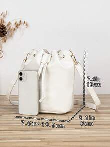 Women's Drawstring Shoulder Bucket Bag, Suitable For Daily Commute, Travel, Shopping - White - View 2