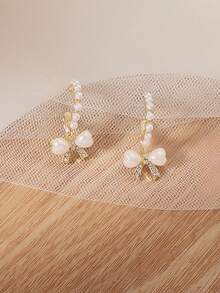 1对时尚优雅精致奢华高端仿珍珠独特设计女士耳环 - 彩色 - 查看 2