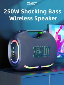 ZEALOT ZE21 250W Wireless Speaker, Outdoor Portable, Bluetooth Speaker, 48000mAh Long Battery, With RGB Color Lights, Up To 8 Hours Of Playback Time, Supports Mobile Phones/Tablets/TVs. Compatible With SD Card/USB/AUX, Serial Pairing Function, Suitable For/Car/Outdoor/Camping/Beach/Party - Black - View 2