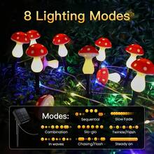 户外仿真蘑菇太阳能灯 8/12/20 LED灯 8种照明模式 花园草坪露台节日派对装饰 - 暖白光 - 查看 10