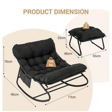 Rocking Chair With Footstool, Patio Rocking Lounger, Rocking Armchair With Upholstered Cushion, Load Capacity Up To 150 Kg, Waterproof Cushion, For Garden, Balcony, Living Room, Yard, Bedroom, Terrace - Black - View 9