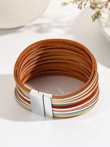 Un brazalete de estilo vintage multicolor hecho de aleación de zinc y cuero de PU, un brazalete de moda para mujer adecuado para el uso diario. (Brazalete, Brazalete de mujer, Accesorio de mujer) - color - Ver 4