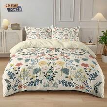 3pcs Bohemian Style Floral Digital Print Duvet Cover Set, Including 1 Duvet Cover And 2 Pillow Shams, No Filling, Soft And Comfortable Bedding, Polyester, Suitable For Indoor Decoration, Home Goods, All Seasons, Suitable As Gift For Boys, Girls, Teenagers - 3105+SJT+Y - View 1