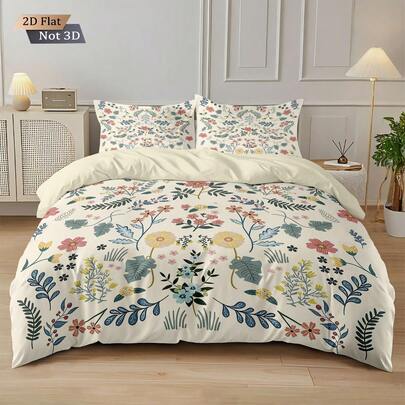 3pcs Bohemian Style Floral Digital Print Duvet Cover Set, Including 1 Duvet Cover And 2 Pillow Shams, No Filling, Soft And Comfortable Bedding, Polyester, Suitable For Indoor Decoration, Home Goods, All Seasons, Suitable As Gift For Boys, Girls, Teenagers