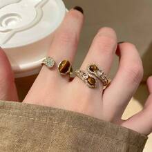 Women's Alloy Tiger Eye & CZ Stackable Ring Set Gold Plated Vintage Statement Jewelry Romantic Holiday Gift For Valentine's Day - Ring - View 1