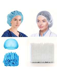 12pcs/30pcs/50pcs/100pcs Disposable Non-Woven Dust Cap, Chef Hat, Kitchen Hair Net, Bouffant Cap, Hairnet, Bouffant Cap, Bath Cap, Makeup Beauty Cap, Chef Apron & Hat, Unisex, Blue Disposable Non-Woven Dust Cap, Kitchen Chef Hat, Dust-Proof, Oil-Proof, Suitable For Cooking, Breathable Non-Woven Hairnet - C - View 2
