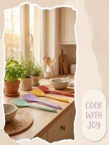 1pc Compact Non-Stick Silicone Spatula: Featuring Classic Chinese Design, Heat-Resistant And Durable. Suitable For Non-Stick Cookware, Can Be Used For Stir-Frying And Serving Dishes. Ideal For Home Chinese Cooking Such As Scrambled Eggs And Pancakes. An Essential Kitchen Tool. - Multicolor - View 11