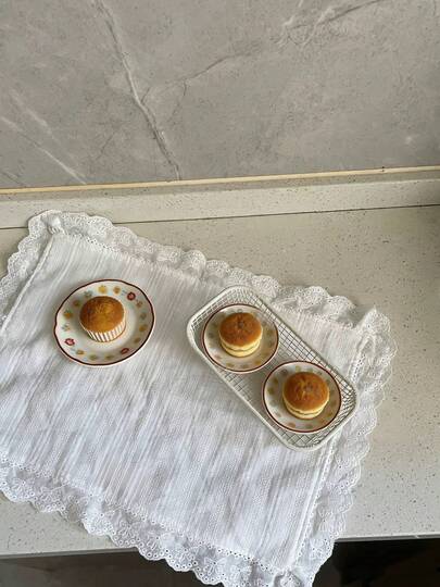 1件/2件/6件装韩式波浪纹理条纹餐垫，公主风荷叶边餐布，可爱食物盘隔热垫