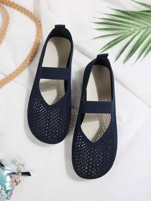 女士四季针织玛丽珍平底鞋，纯色套脚圆头鞋，织物鞋面和内衬，橡胶鞋底，建议手洗 - 藍色 - 查看 6