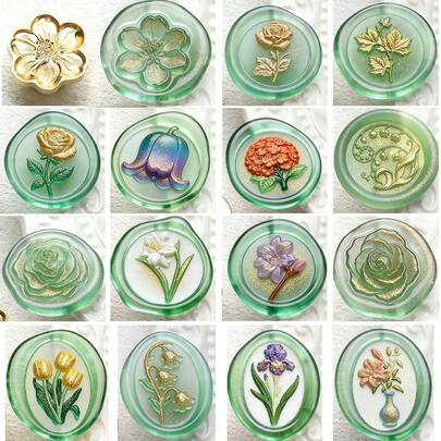 BAOFALI 1pc Embossed Floral Pattern Wax Seal Stamp Head (No Handle), Includes Designs Such As Rose, Dandelion, Tulip
