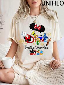 Disney UNIHLO Mickey  Print  Summer Casual Versatile Pure Cotton T-Shirt Suitable For Any Place - trắng - Xem 1