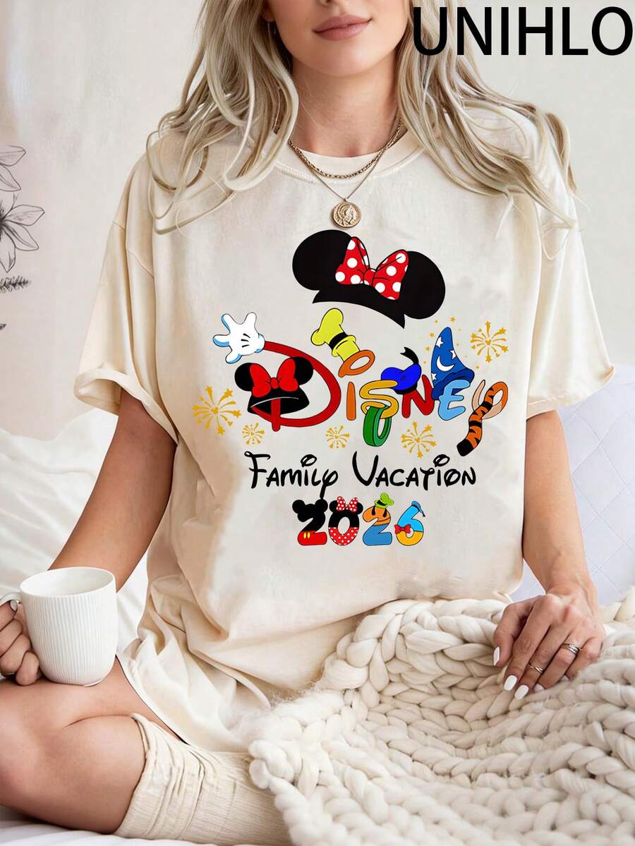 Disney UNIHLO Mickey  Print  Summer Casual Versatile Pure Cotton T-Shirt Suitable For Any Place - trắng - Xem 1