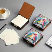 1件DIY钻石画鸟图案，不对称水钻镶嵌画，黑色仿皮自粘便签盒，内含160张便签纸，适用于家庭、办公室和学校用品、手工制作、可爱文具、节日礼物 - 查看 5