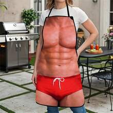 1件装男士肌肉图案围裙创意健身主题厨房围裙肌肉胸腹肌设计烹饪腰围裙家用烘焙烧烤防护围裙 - A - 查看 10