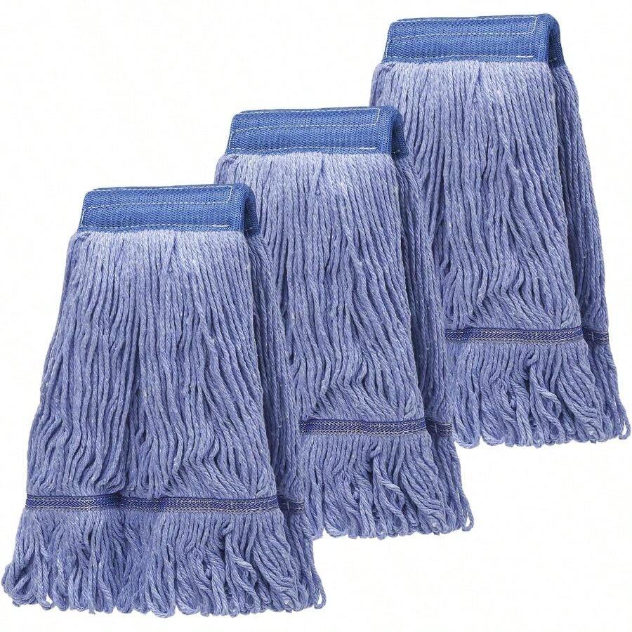 3 Pack Commercial Replace Mop Head, Reusable Mop Head Refills - Replacement Mop Heads Suitable For Heavy Commercial Industrial Residential Areas, Wet Industrial Cotton Looped End String Mop Head (Blue) - Bộ (2 cây lau nhà + 4 tấm vải phủ) - Xem 1