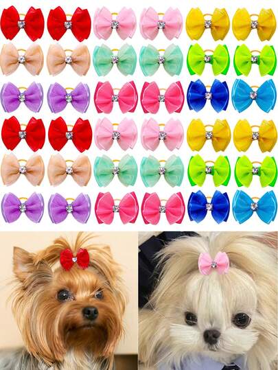 10Pcs Colorful Diamond Studded Mesh Pet Bow Hair Accessory, A Must-Have For Cute And Adorable Pet Holiday Outfits, Sweet Accessories For Daily Styling Of Cats And Dogs, Multiple Colors To Choose From, Exquisite And Sparkling, Adding A Playful Temperament To Furry Children, Eye-Catching Artifact For Dates, Walks, Parties